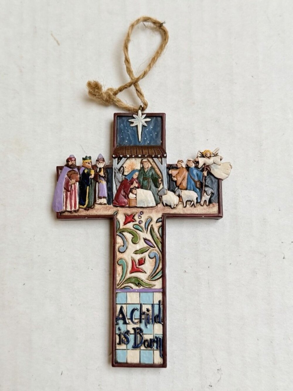 Jim Shore 2007 Heartwood Creek Nativity Scene Cross Christmas Ornament